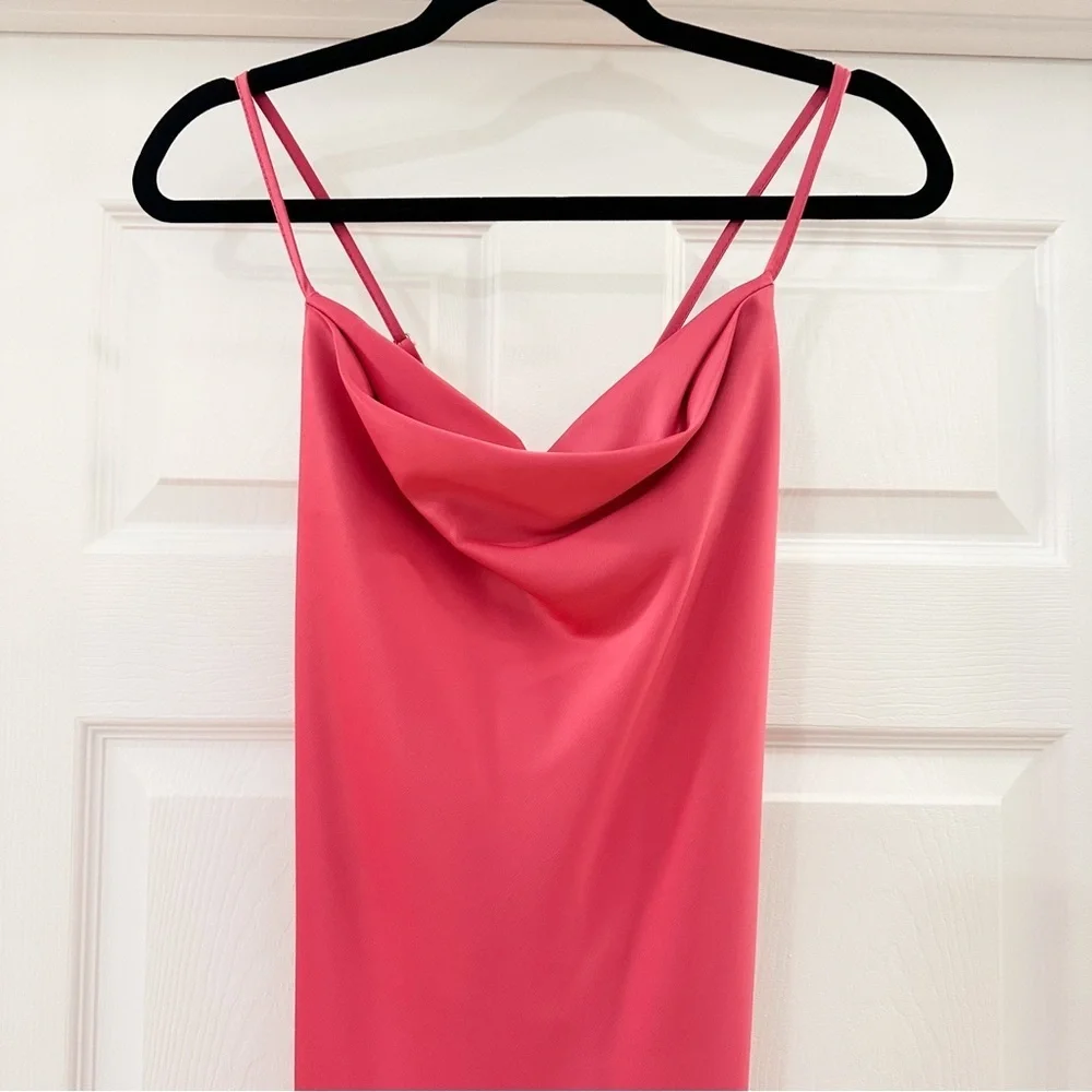 NWOT Glam Cowl neck Satin Maxi Slip Dress Pink sz Small - Picture 3 of 7